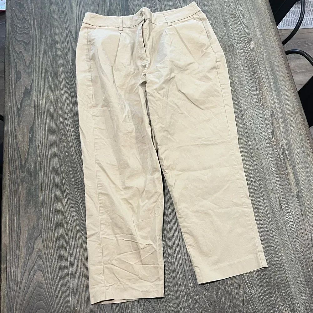 Express Ankle Pants High Rise Pleated Front Straight Leg Trousers Tan Size 14R
